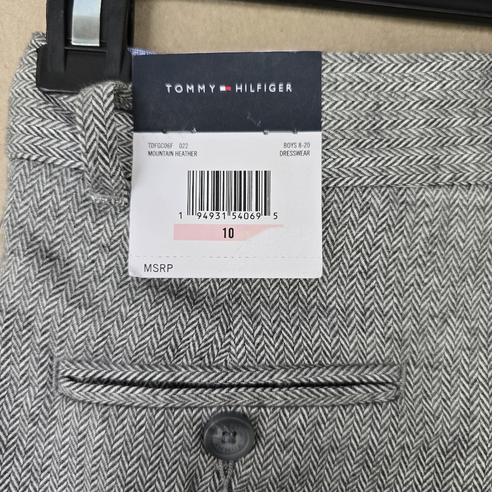 Nwt Tommy Hilfiger Boys Brushed Herringbone Mountain Heather Gray Slacks Pants - Picture 8 of 10